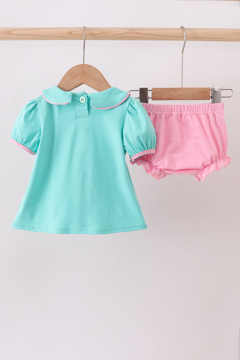 Green christmas tree embroidery bloomer set