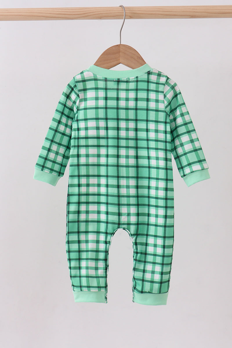 Green parade embroidery gingham romper