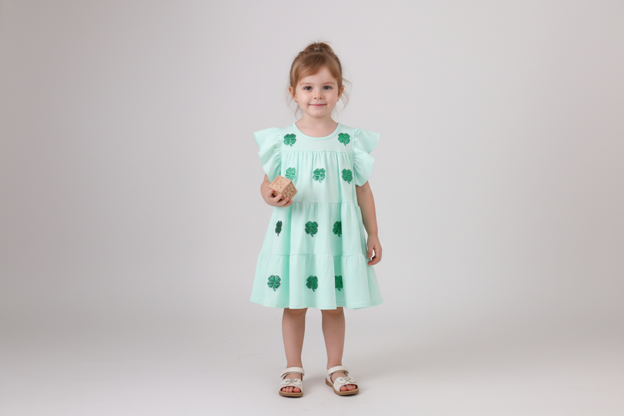 Mint clover sequin ruffle tiered dress