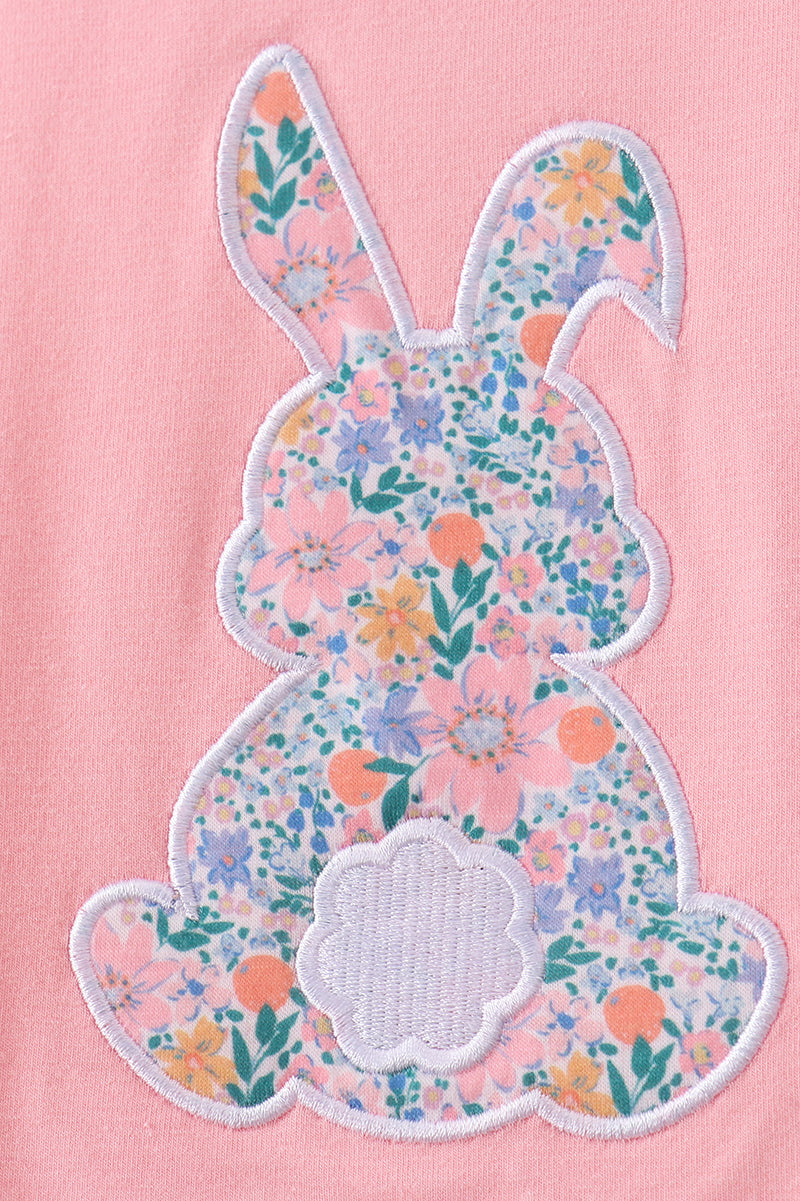 Pink bunny applique ruffle shorts set