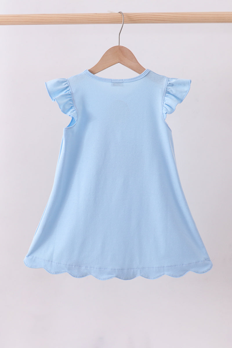 Blue bunny applique ruffle dress