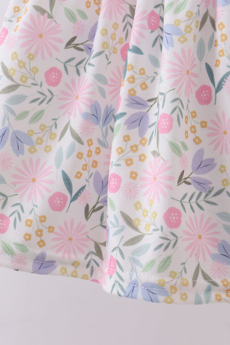 Purple floral smocked ruffle bloomer set