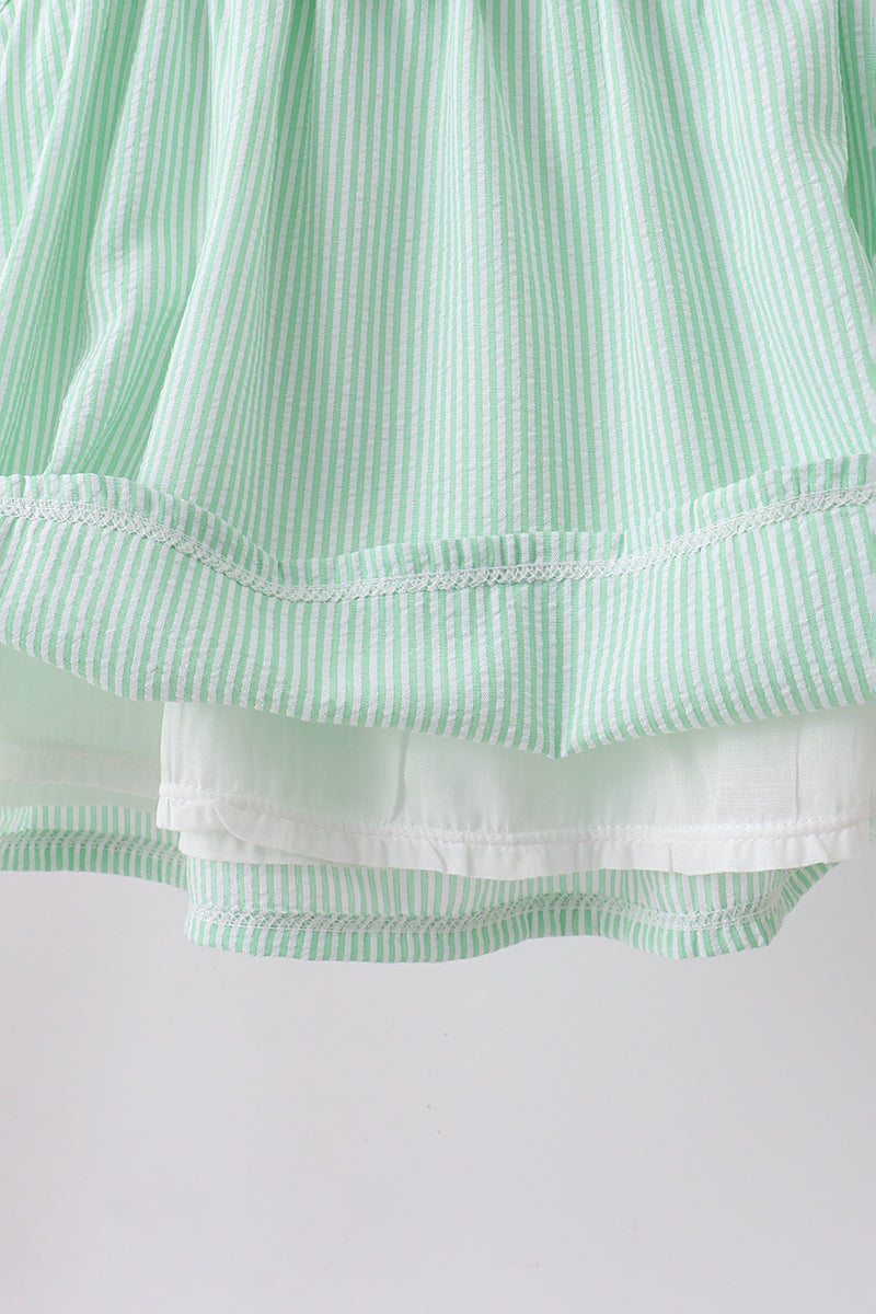 Green watermelon seersucker smocked ruffle dress