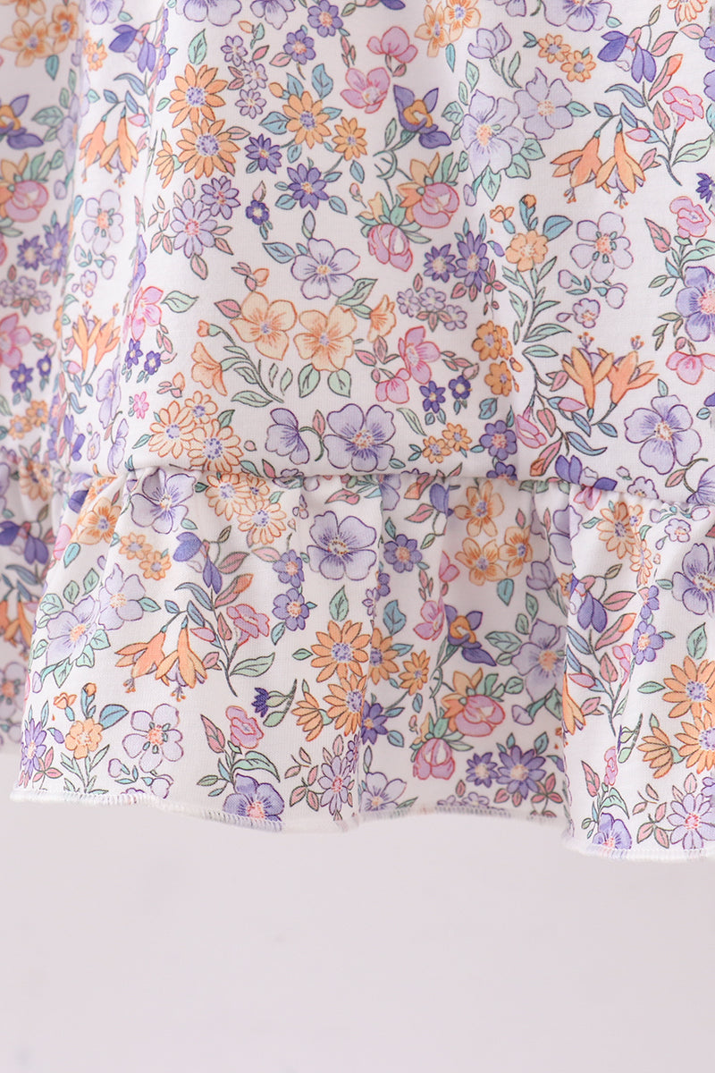 Purple floral lace ruffle dress