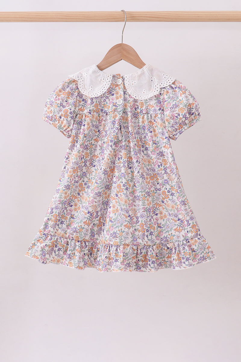 Purple floral lace ruffle dress