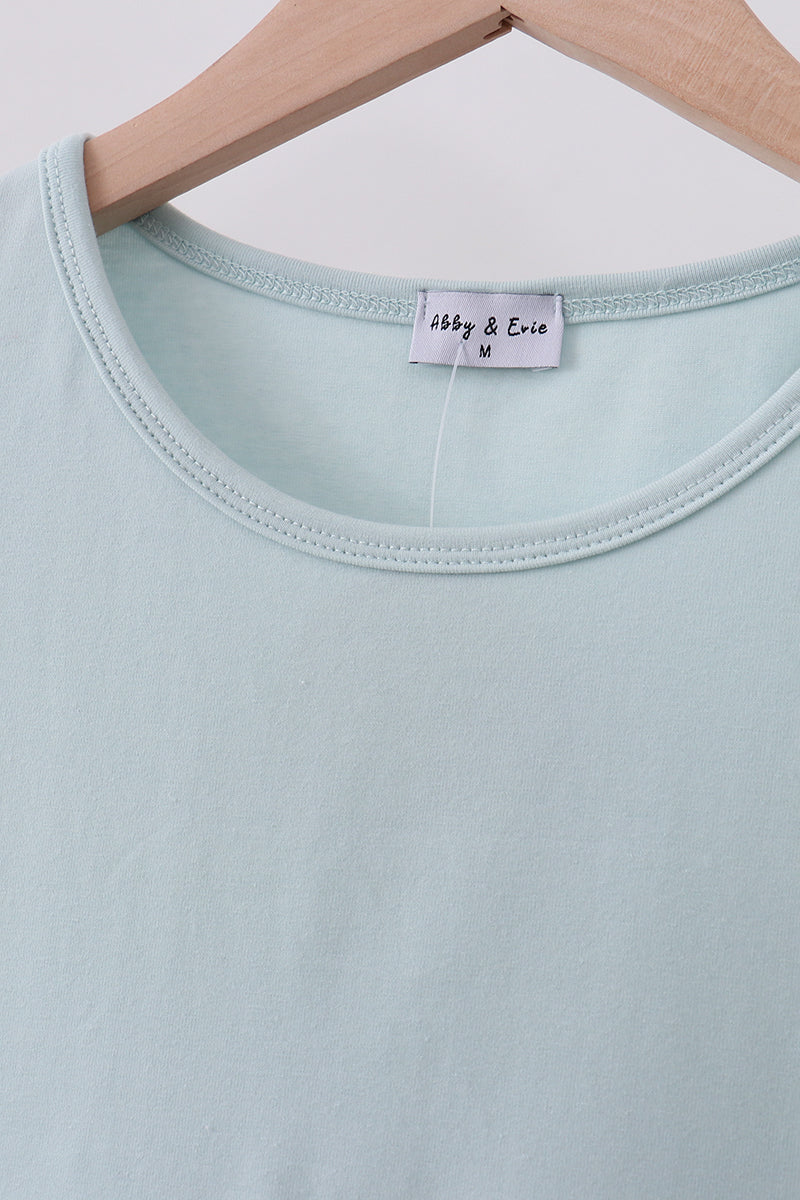 Blue bowknot cross applique top