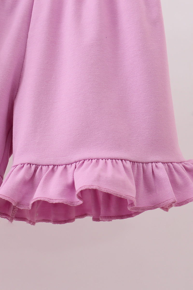 Purple birthday embroidery ruffle shorts set