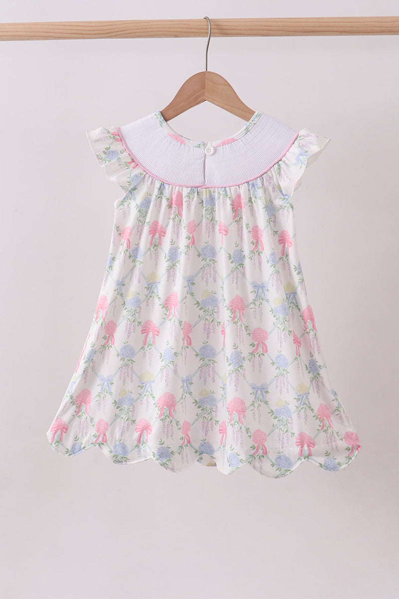 Floral print big sister smocked ruffle dress