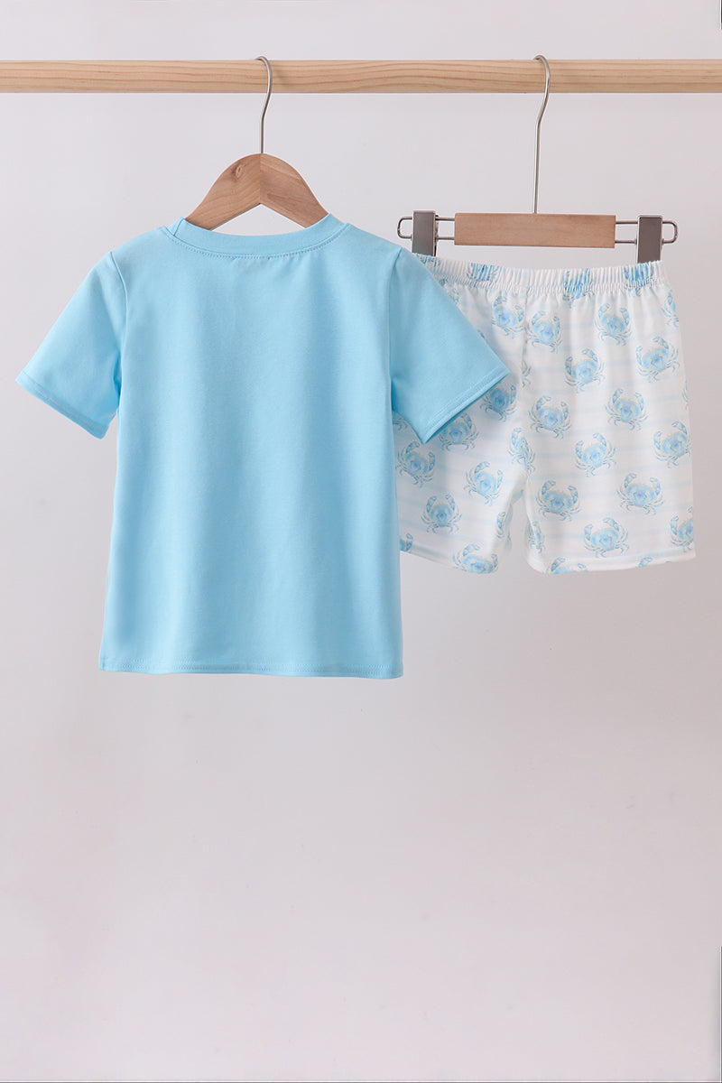 Blue crab print shorts set