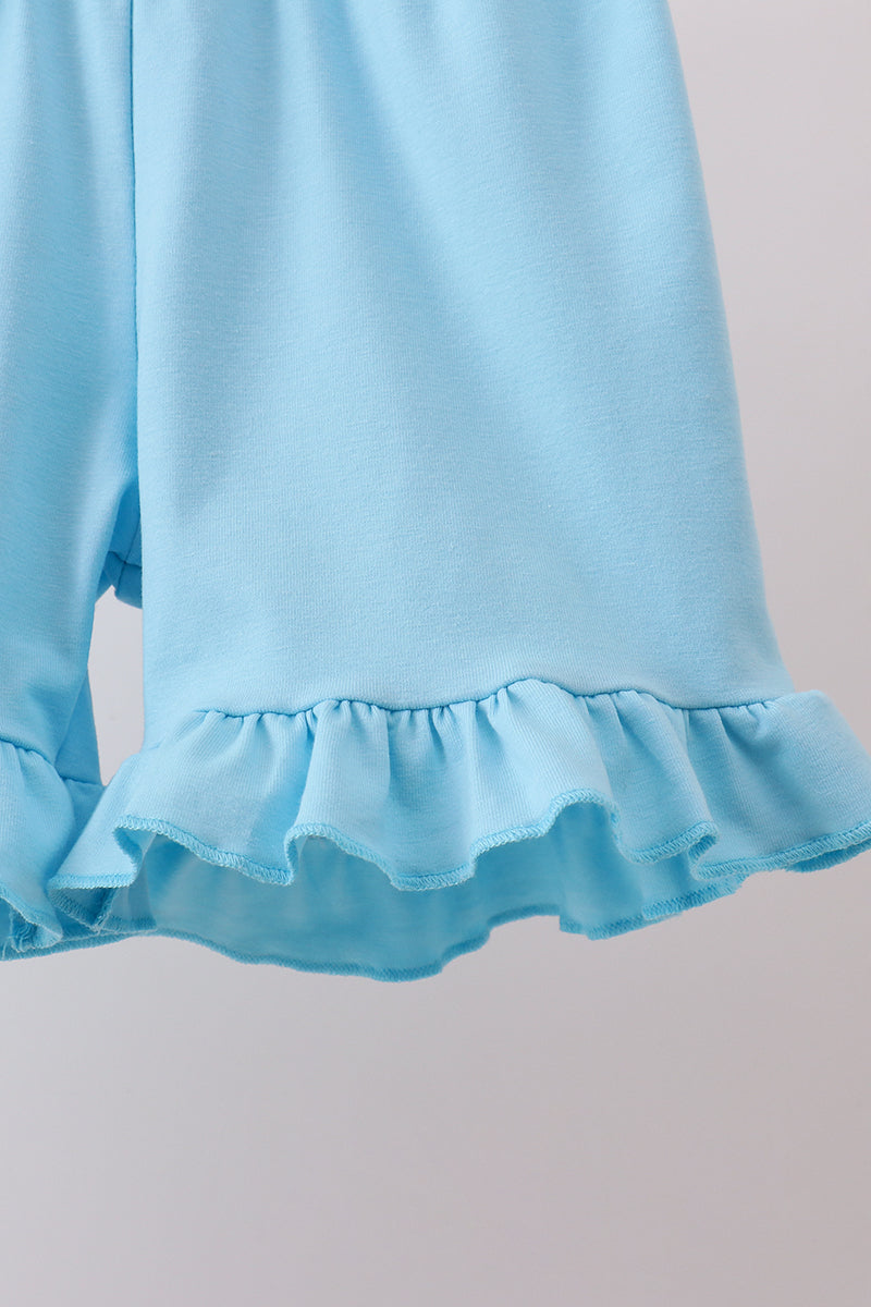 Blue crab print bow ruffle shorts set