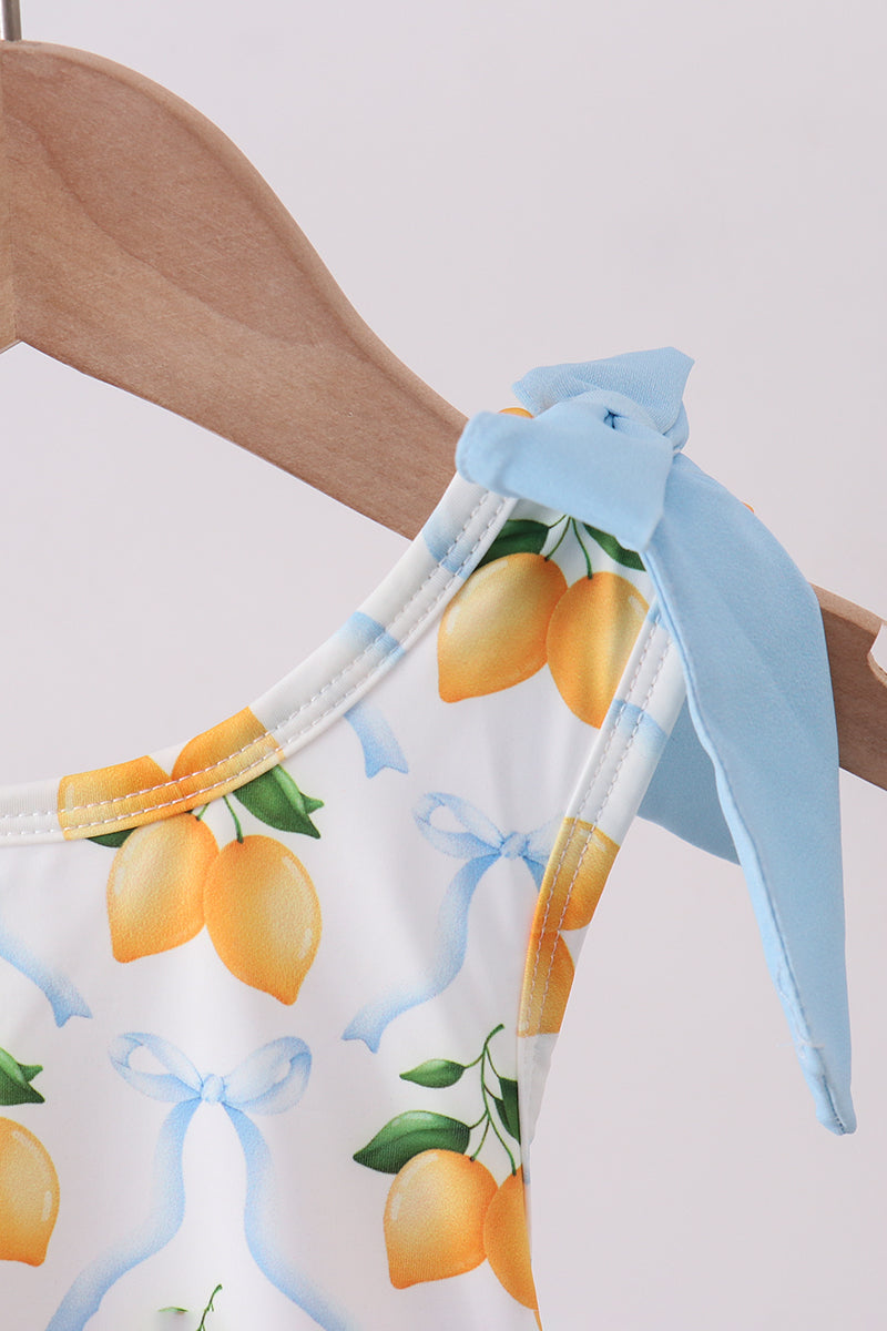 Blue bow lemon one-piece swimsuit