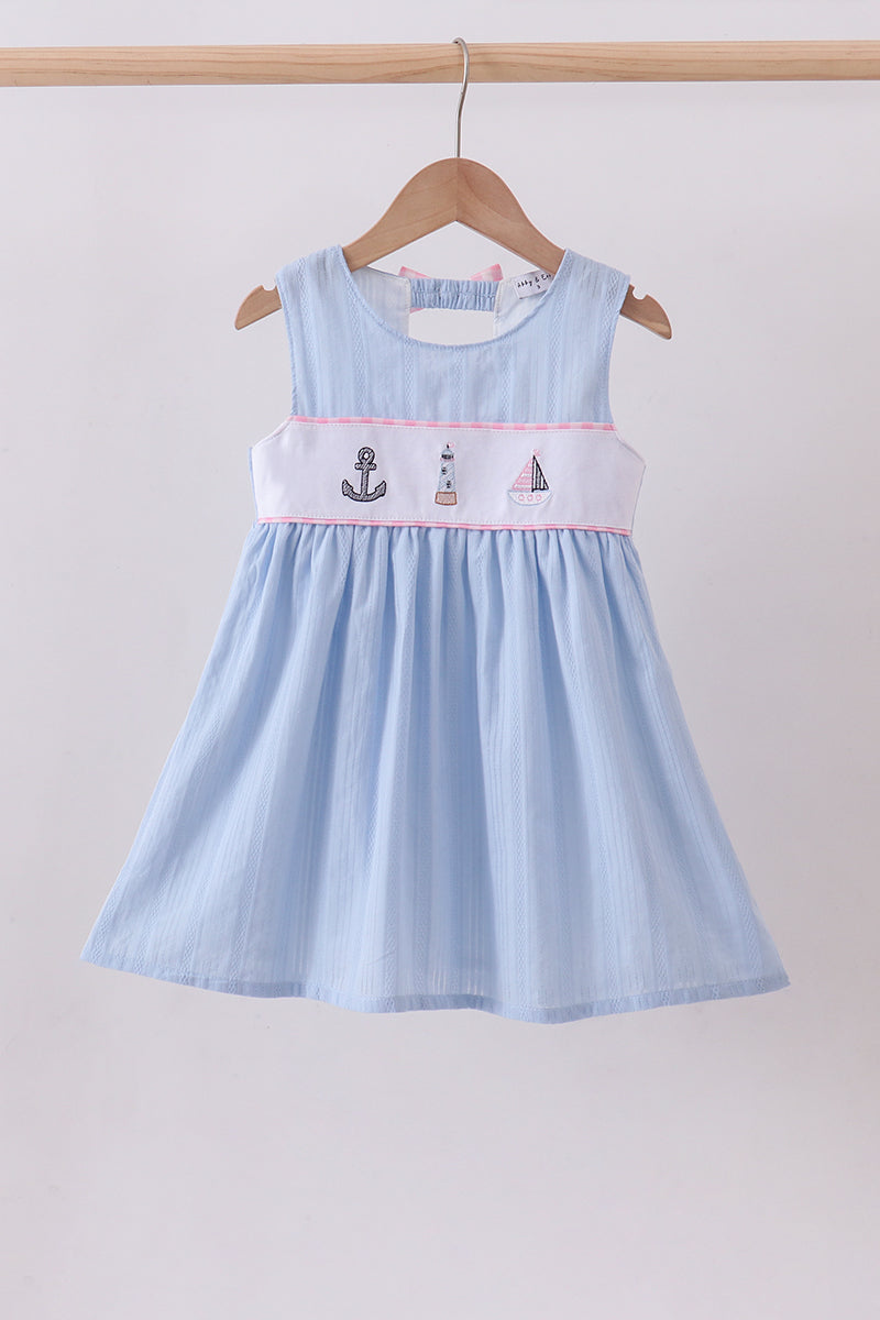Blue sailboat embroidery jacquard dress