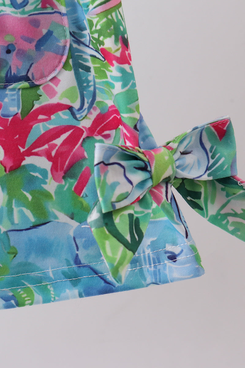 Green tropical garden bow dress