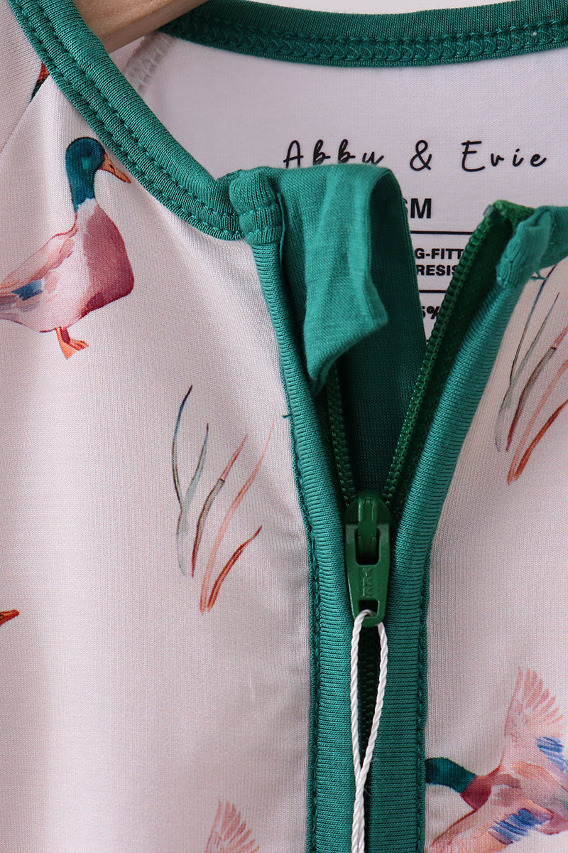 Green duck bamboo pajama romper