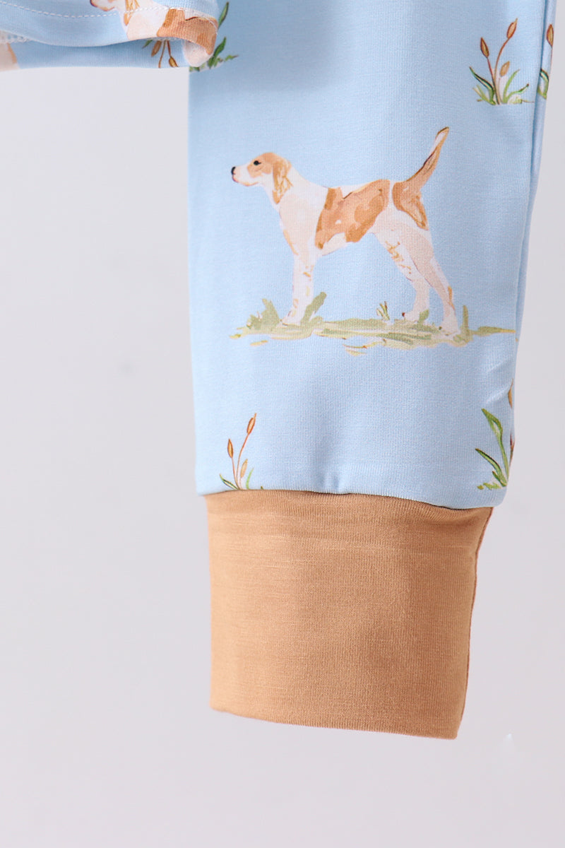 Blue puppy print bamboo pajama set
