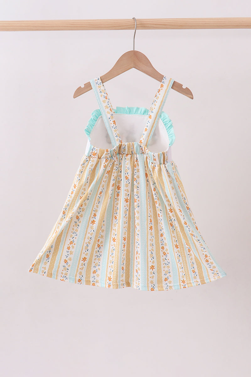 Floral bunny embroidery ruffle dress