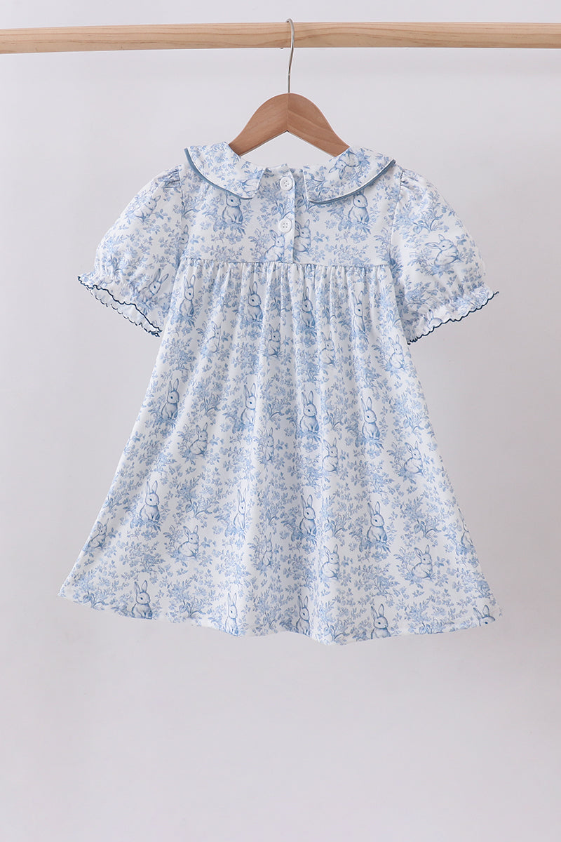 Navy bunny embroidery floral peter pan collar dress