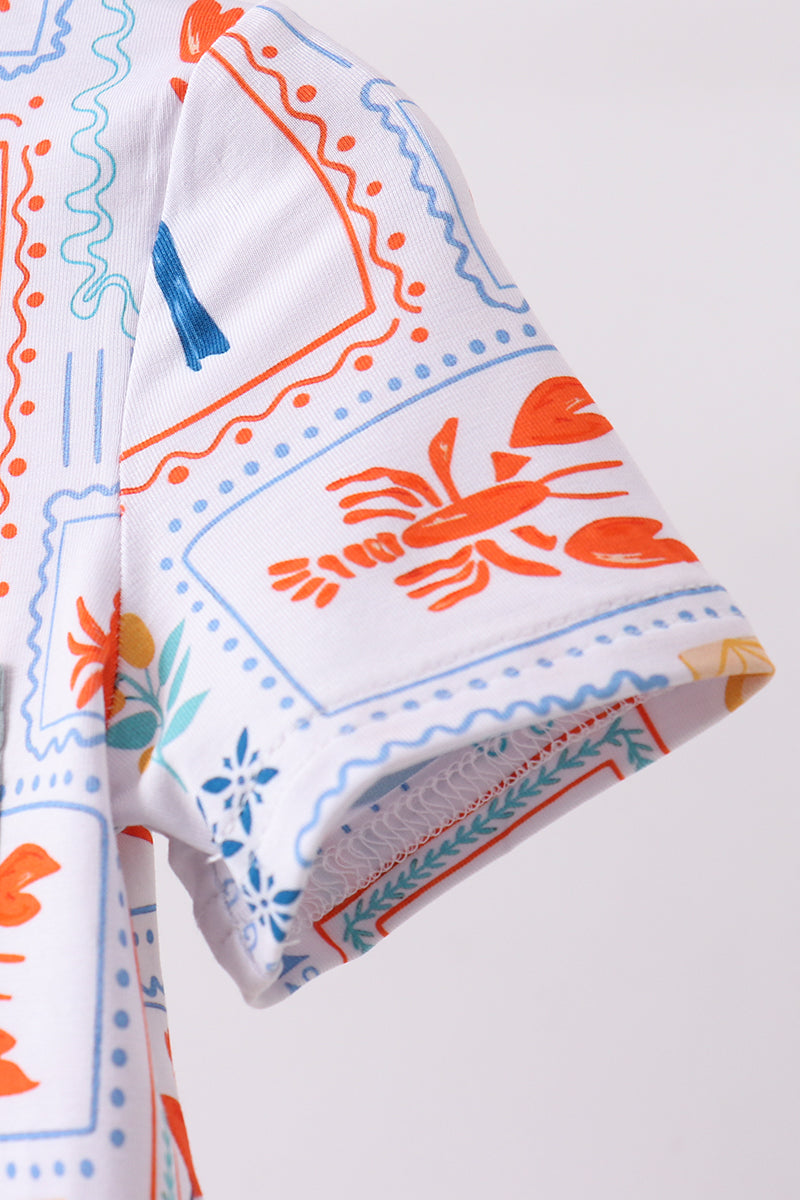 Coconut trees lobsters print bamboo pajama set