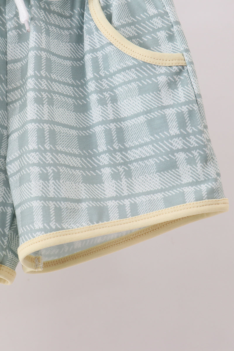 Yellow bunny applique plaid shorts set