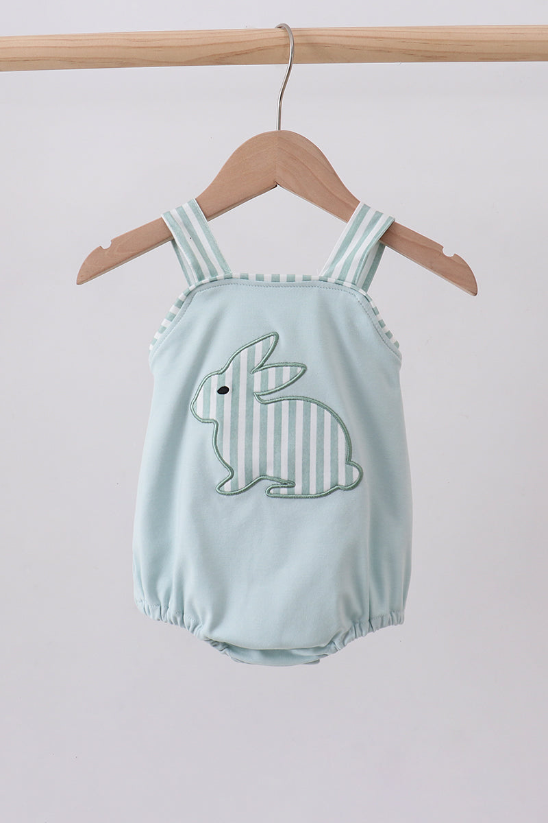 Blue stripe bunny applique bubble