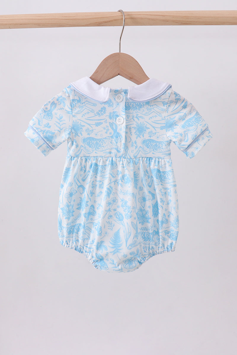 Blue bunny smocked peter pan collar bubble