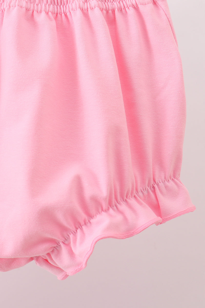 Pink bow I love MOMMY smocked ruffle bloomer set