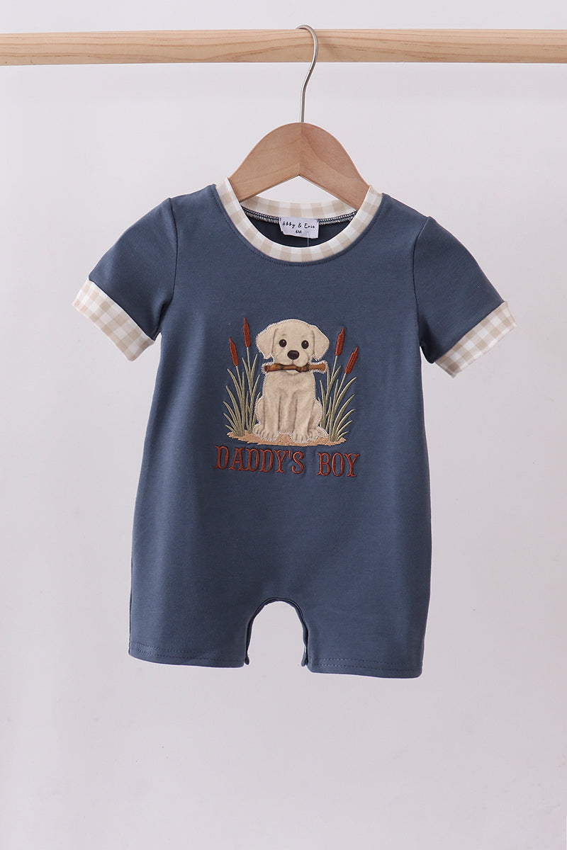 Blue puppy applique romper