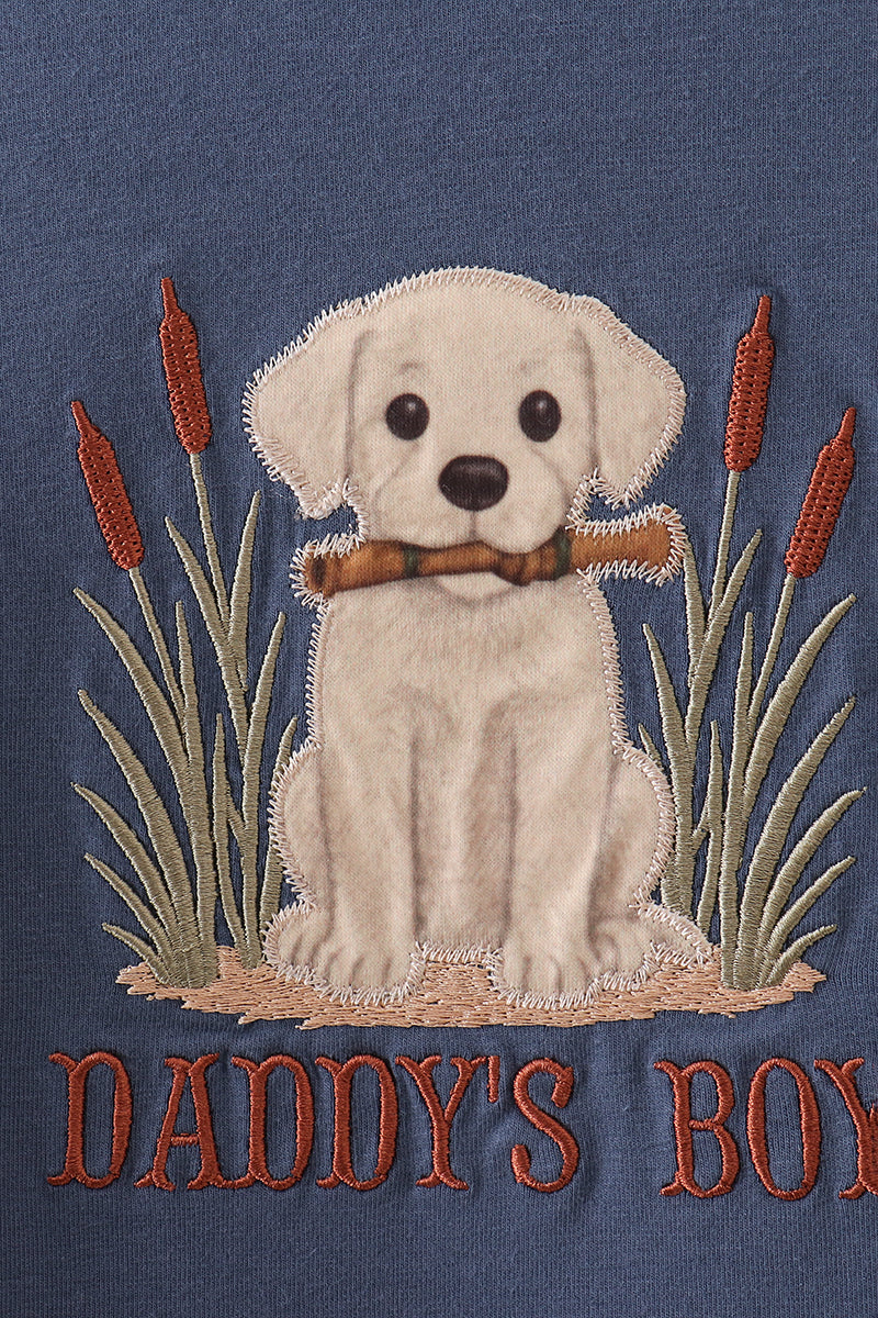 Blue puppy applique romper