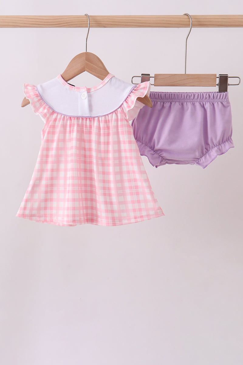 Pink octopus starfish embroidery plaid bloomer set