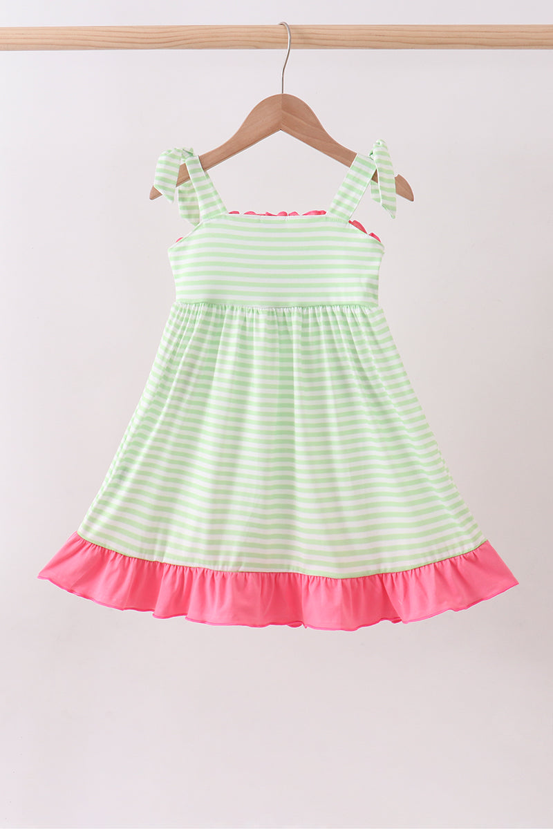 Green watermelon applique ruffle dress