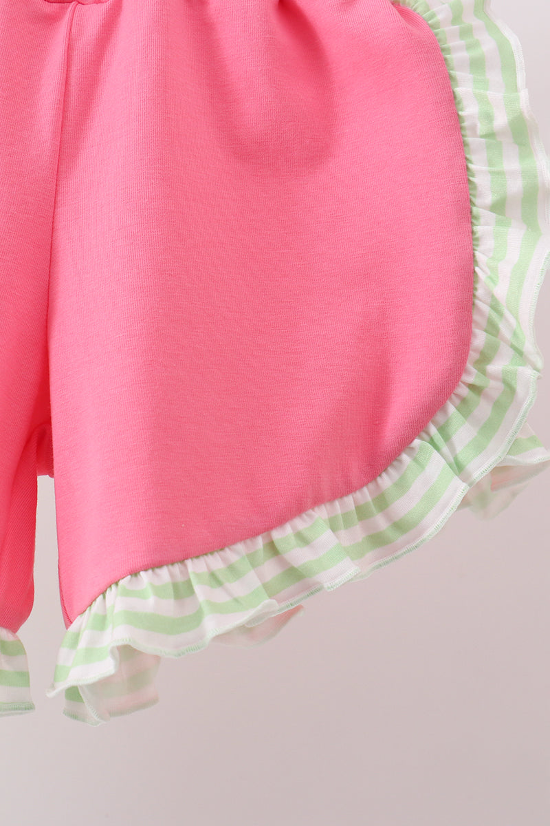 Green watermelon applique ruffle shorts set