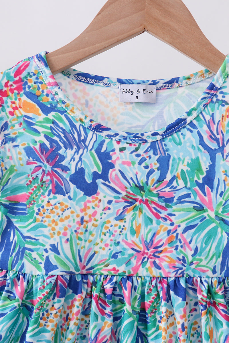 Blue floral print ruffle dress