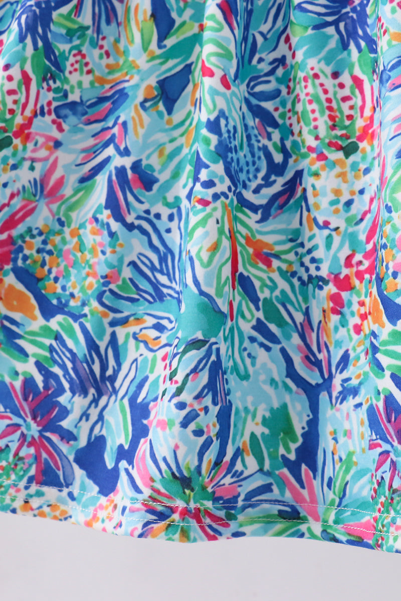 Blue floral print ruffle dress