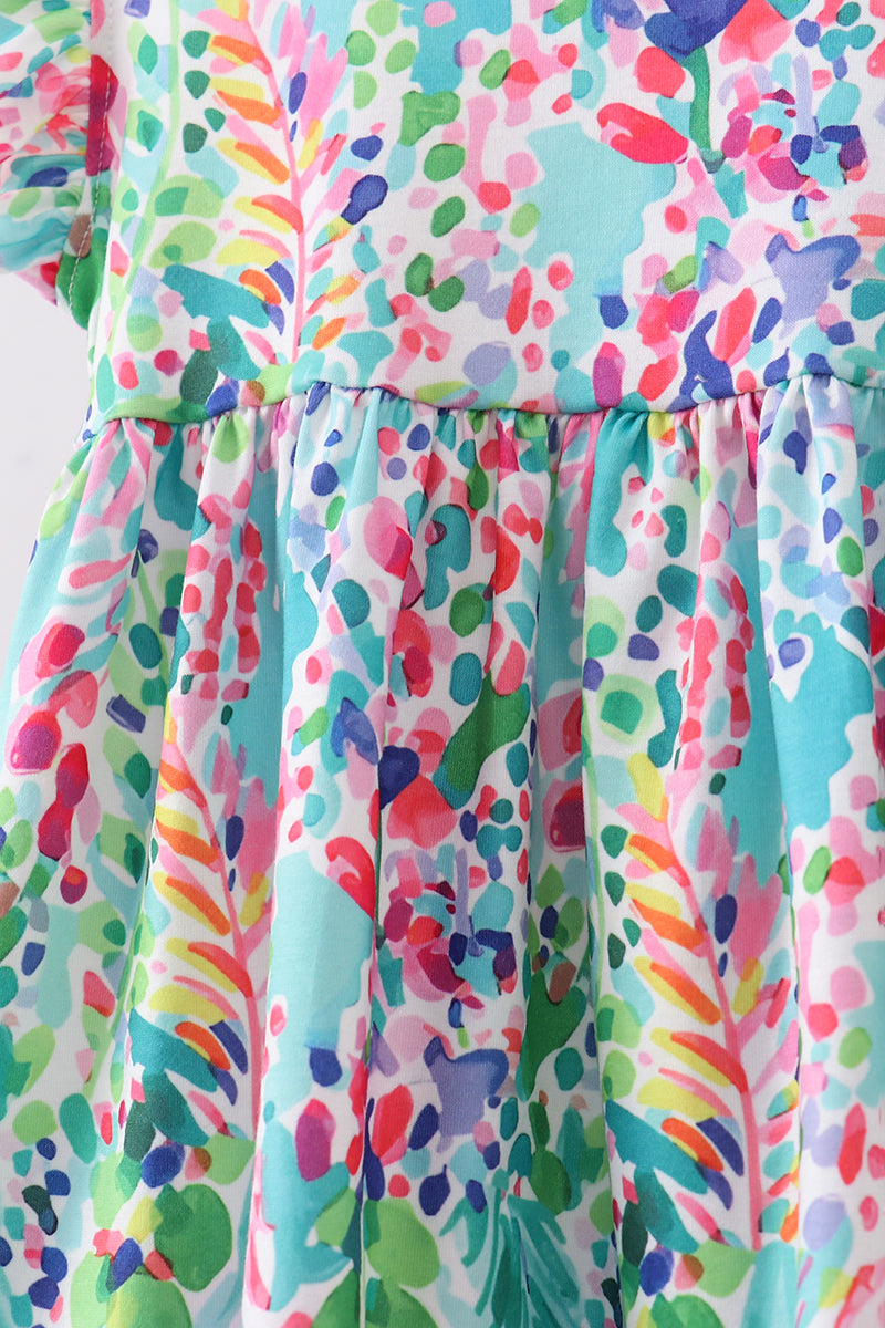 Blue bright floral ruffle shorts set