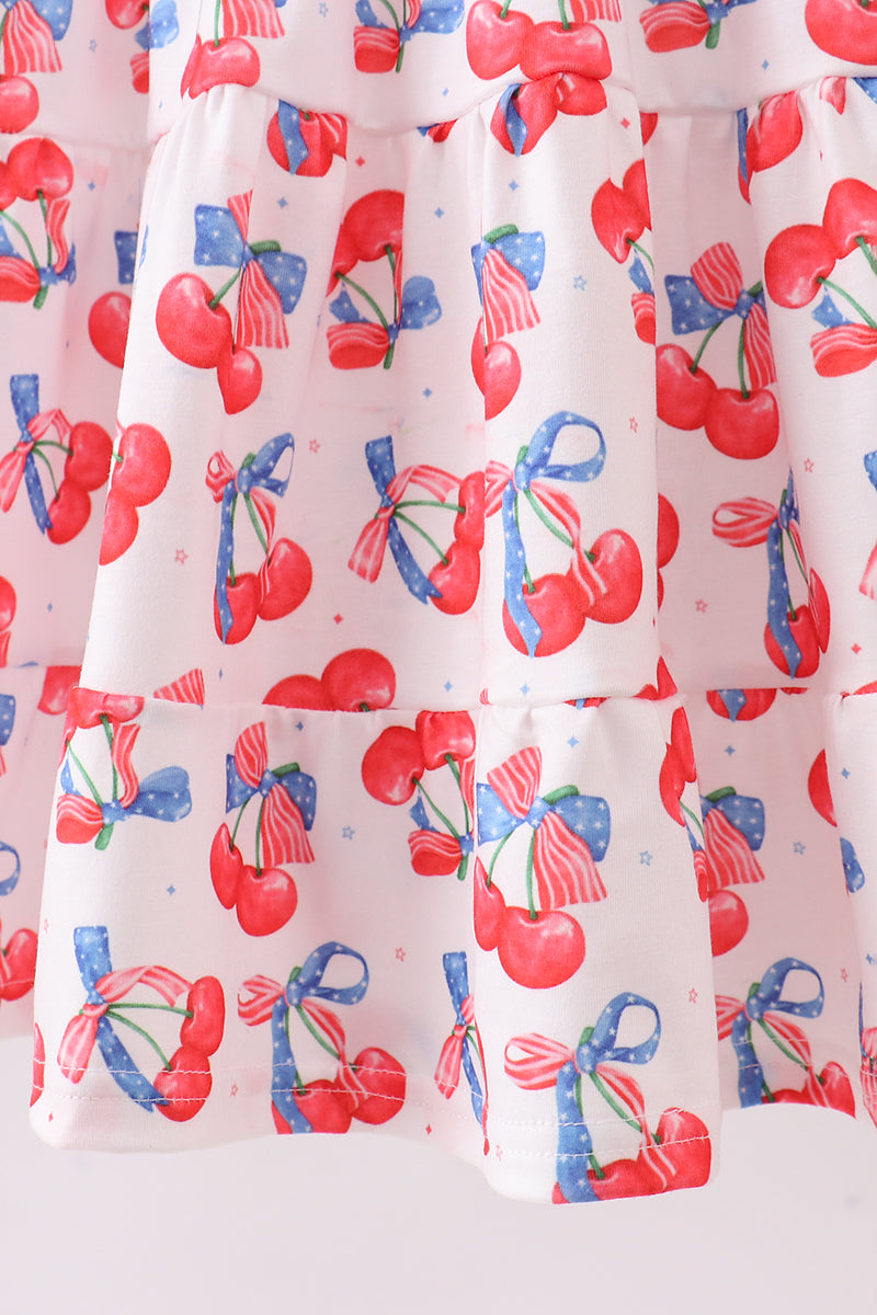 Blue cherry smocked tiered mom&me dress