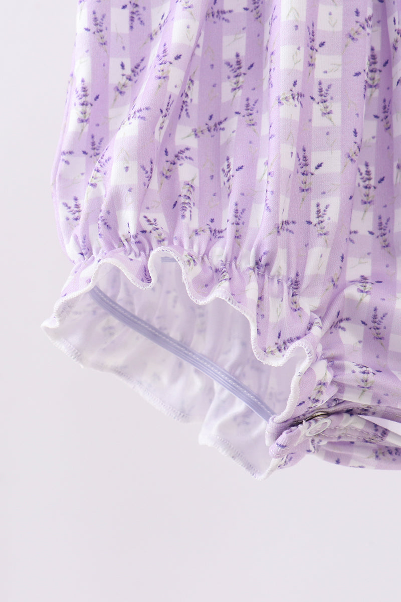 Lavender floral smocked ruffle bubble