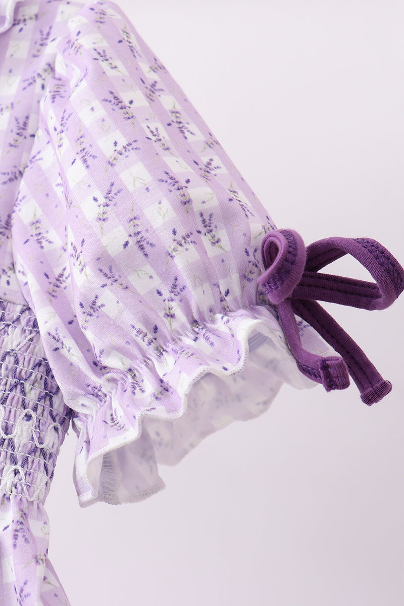Lavender floral smocked ruffle bloomer set