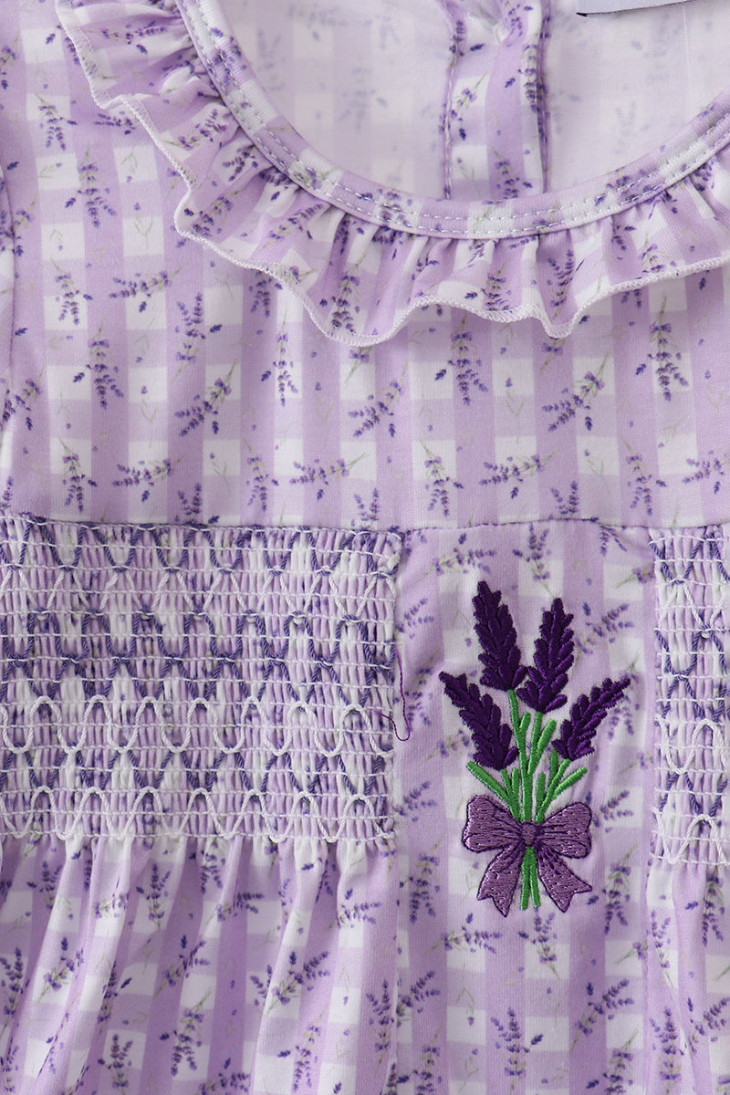 Lavender floral smocked ruffle bloomer set