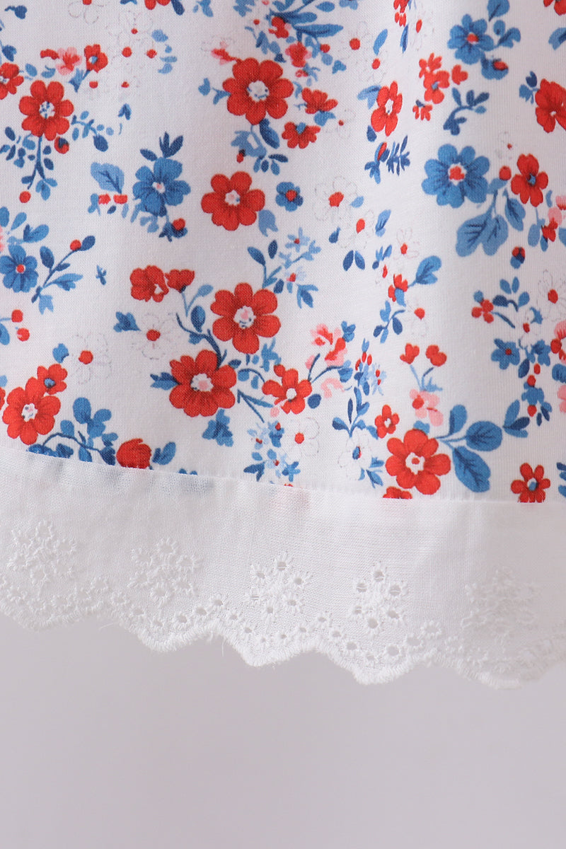 Blue floral lace smocked bloomer set