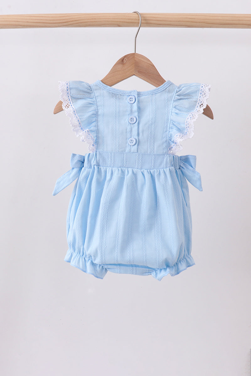 Blue flag smocked jacquard ruffle bubble