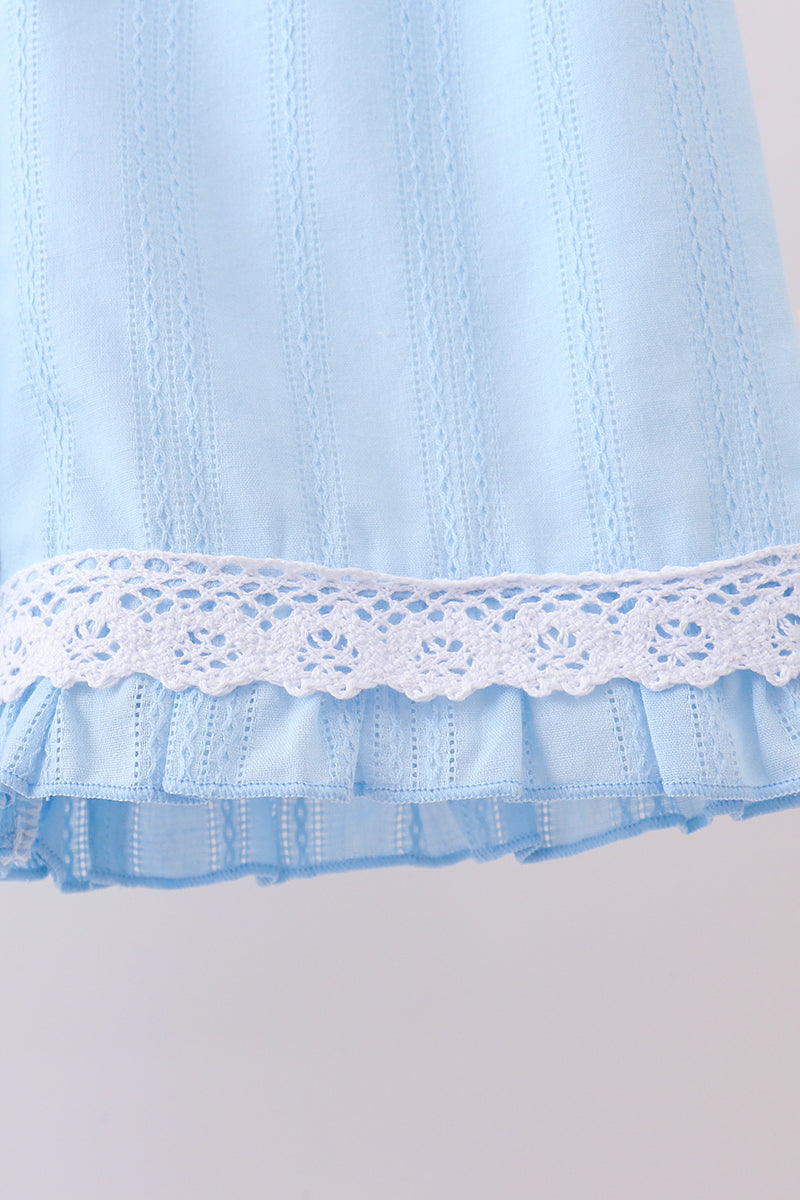 Blue flag smocked jacquard ruffle shorts set