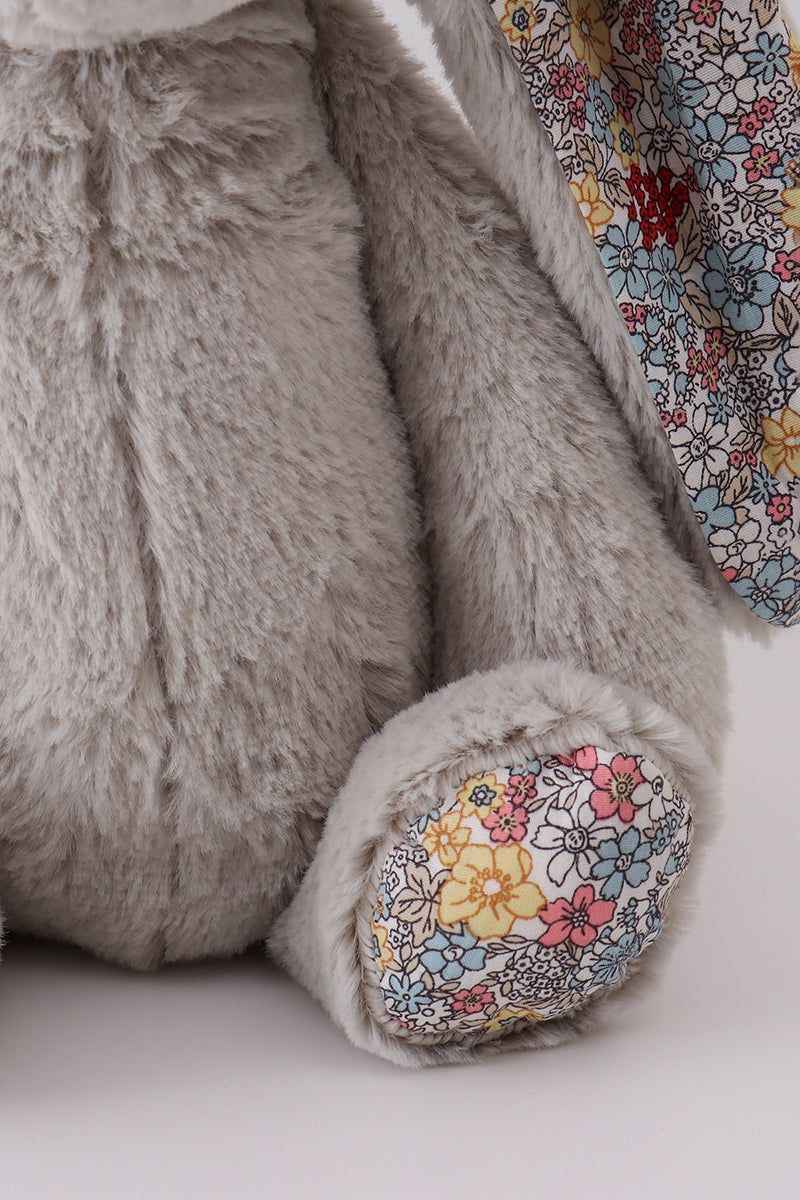 Grey floral plush bunny
