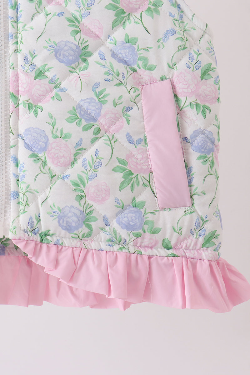 Pink floral ruffle vest
