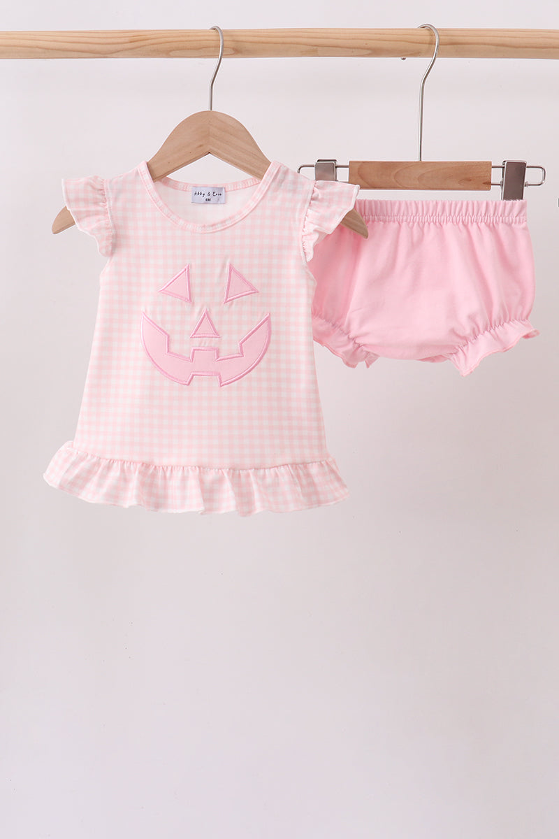 Pink Jack-O-Lantern Applique Ruffle Bloomer Set