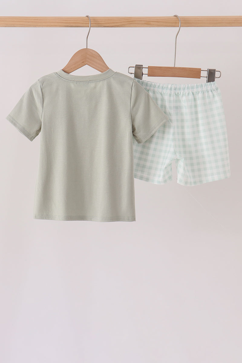 Sage pumpkin embroidery shorts set