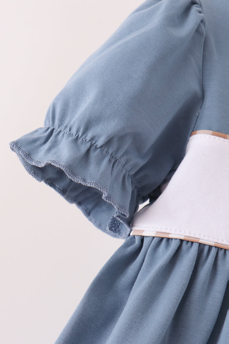 Blue turkey pumpkin embroidery dress