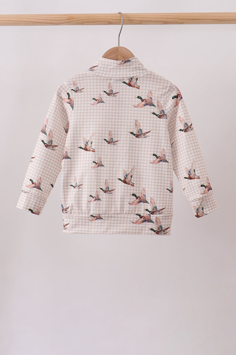 Khaki Duck Print Gingham Pullover