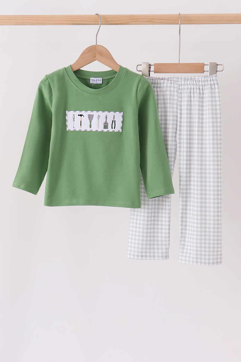 Green tools embroidery pants set
