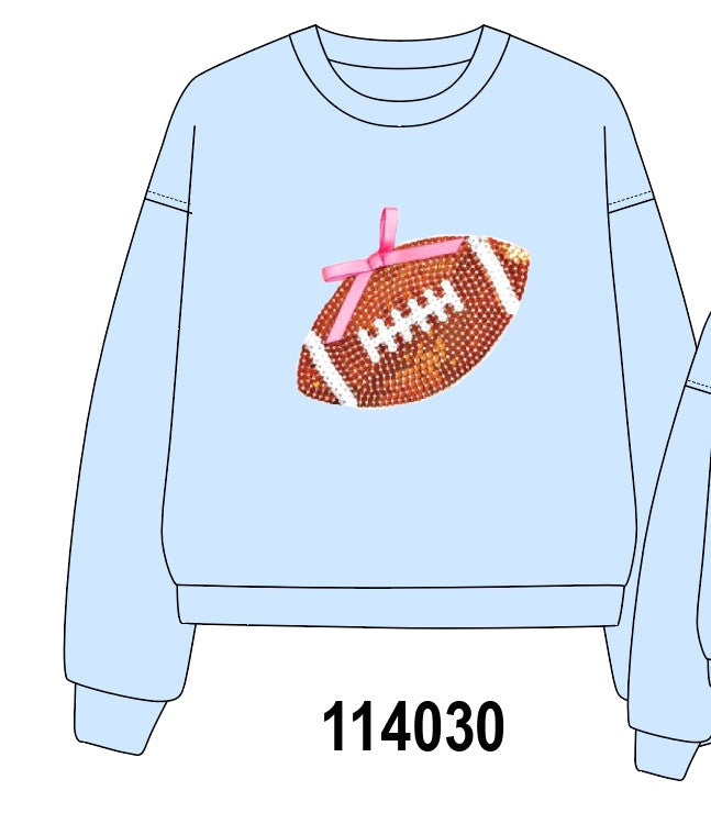 Blue football sequin mom&me top