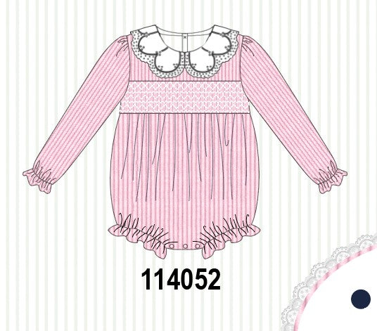 Pink corduroy lace smocked bubble